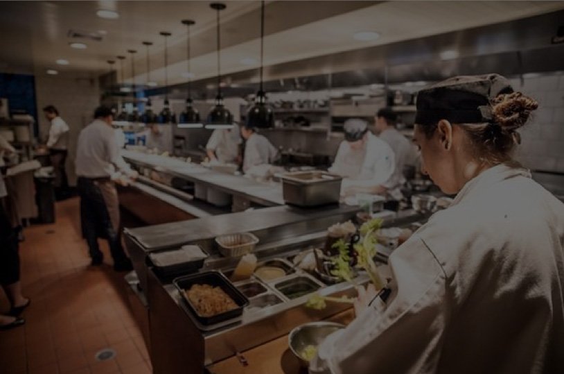 commercial kitchen being used by chefs